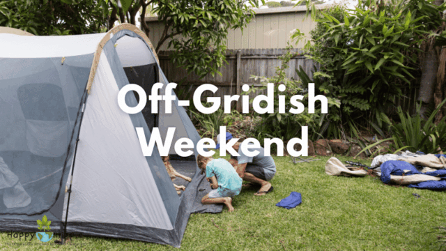 Family camping in backyard